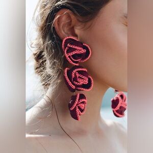 Zara Contrast Floral Fabric Earrings Elegant Pink and Red Statement Earrings